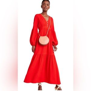 Anthropologie AMADI Alisha Womens Dress Red Maxi Long Tiered Peasant Small